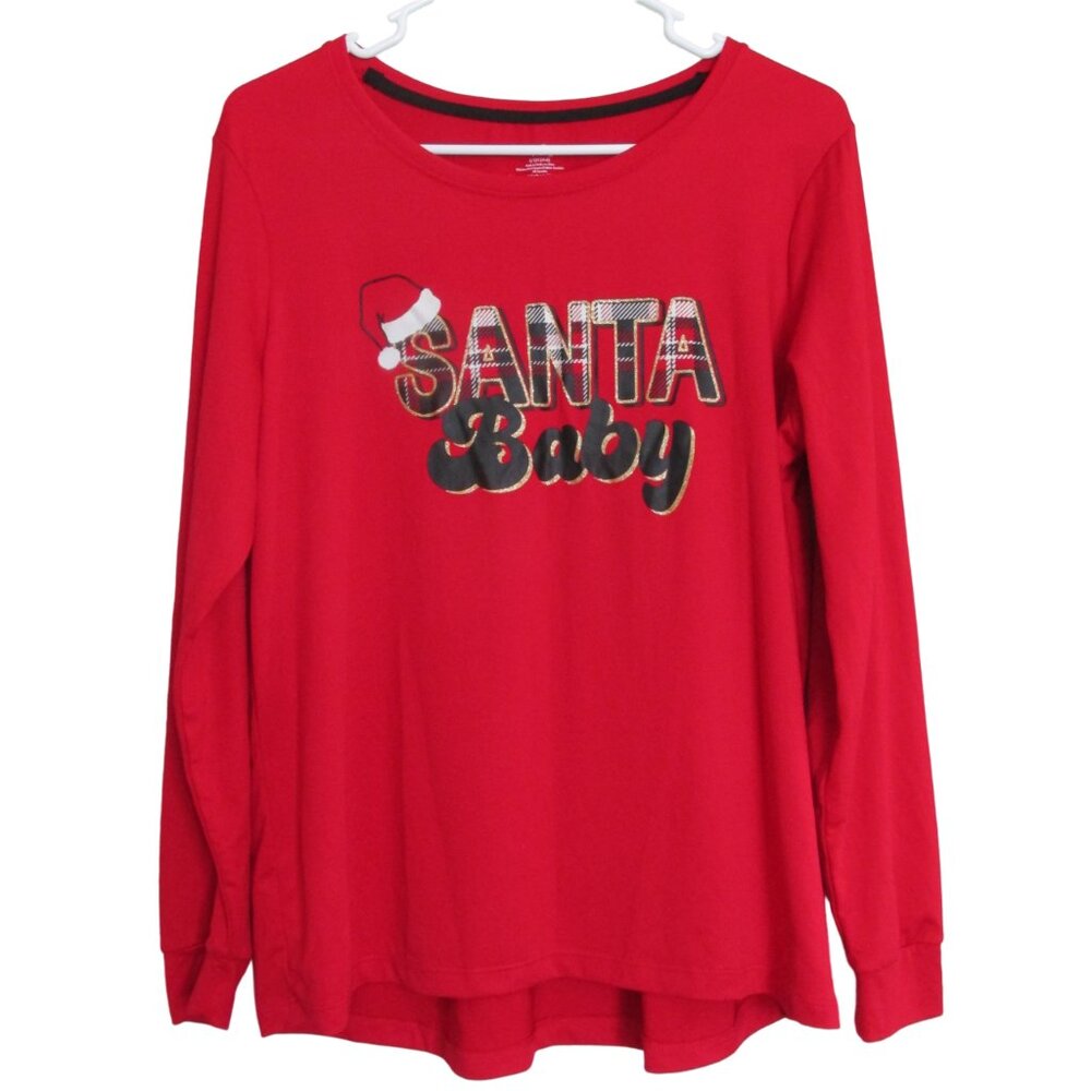 Santa‎ Baby Christmas Pullover T Shirt Womens Small 4-6 Red Long Sleeve Tee Top